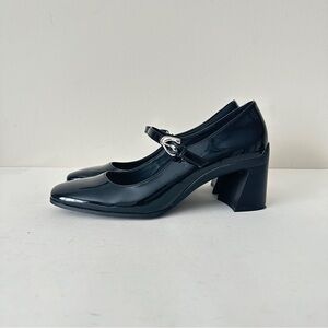 Aerosoles Cali Gloss Black Faux Leather Dressy Mary Jane Heels, Sz 8.5M, Preowne